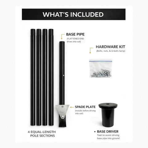 14 Ft Beefy Modular Ground Mount Pole Kit With Drive In Install No Digging Or Concrete Made In USA Galvanized Steel Black Powder Coat components