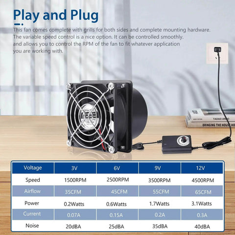 80mm 12V Axial Exhaust Fan With AC Plug Dual Ball Bearings for DIY Soldering and 3D Printer Enclosures with dial controller