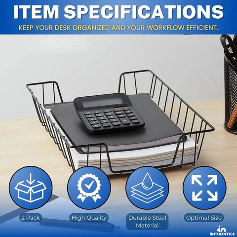 Front Load Letter Tray Set For Desk Black Steel Paper Organizer Tray 2 Pack Great For Stacks Of Papers Files And Documents