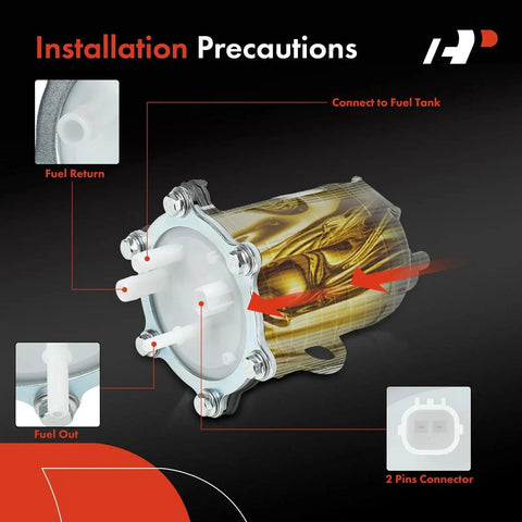 Installation diagram of Honda Electric Fuel Pump for ATV Fits TRX420 Rancher 2007 To 2014, TRX500 Foreman 2012 To 2013, TRX700XX 2008 To 2009 Replacement Part 16700-HP5-602 Direct Fit Easy Install with connection details.