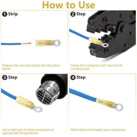 Heat shrink insulated ring terminal on blue wire, #10 AWG marine-grade electrical connectors, 100 pcs Amazon