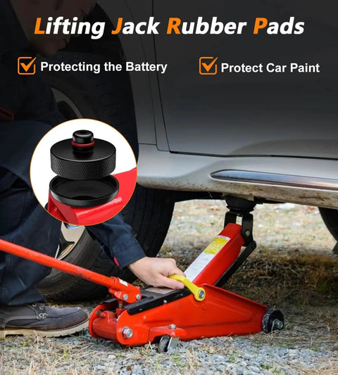 4 Pcs Pucks Floor Jack Pads For 2016 To 2025 Models 3 Y S X With Storage Bag in use lifting a car