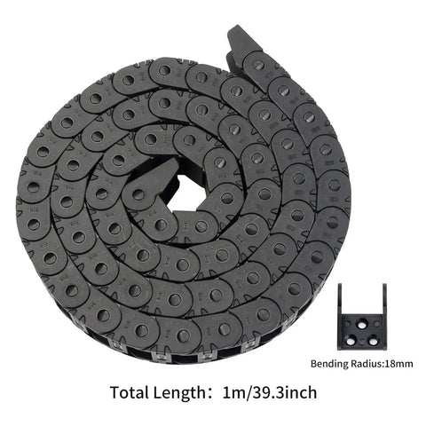 Drag Chain Cable Carrier 10x15mm Open Type For 3D Printer And CNC Router, 39.3 Inch Black Plastic Flat Chain With End Connectors