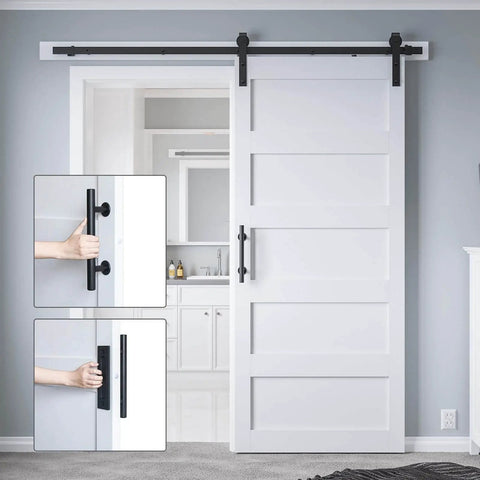 36x84 Inch Sliding Barn Door Kit With Hardware, Handle And Floor Guide, Waterproof PVC Surface, White 5-Panel Solid Slab
