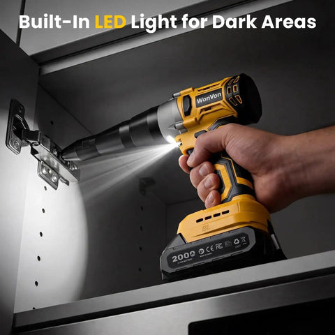 Using Cordless Electric Rivet Gun Kit With 20V Max Battery, Brushless High Torque Riveting Tool to install cabinet hinge with LED light
