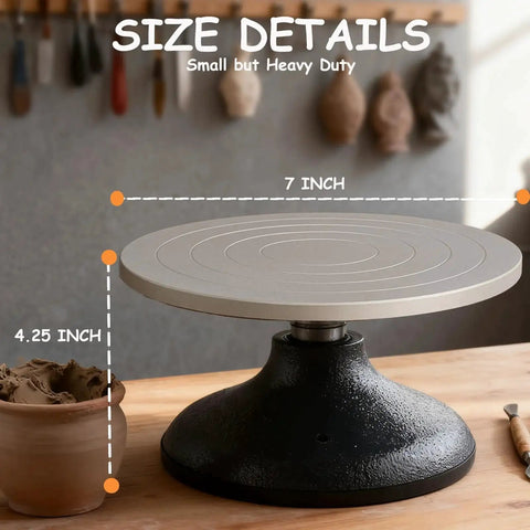 7 Inch Sculpting Wheel For Clay And Leatherwork Heavy Duty Banding Wheel All Metal Construction Turntable With Ball Bearings Non Slip Base Holds Up To 40 Lbs By HighFree on a wooden table