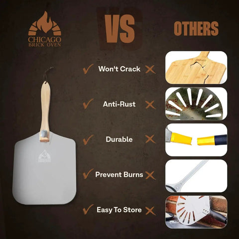 Foldable Aluminum Pizza Peel 12 By 14 Inch With Wooden Handle, 25 Inch Total Length Turning Spatula For Easy Oven Rotation