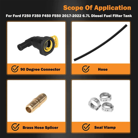 Ford F Series 6.7L Diesel Fuel Filter Tank Supply Line Connector Repair Kit 2011 2022 parts including connector and hose