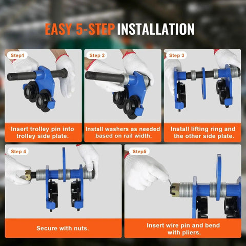 Installation steps for Manual Trolley For I Beam 2200 Lb Capacity, 1 Ton Load, Dual Wheel Heavy Duty Alloy Steel Construction