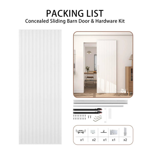 Concealed Sliding Barn Door Kit 36 By 86 Inches With Soft Close Hardware White Hidden Door For 28 To 32 Inch Openings Waterproof Modern Look