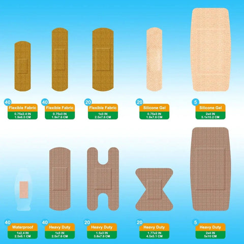 Assorted Adhesive Bandages Variety Pack With Silicone Waterproof Latex Free Flexible Fabric Heavy Duty for wound care display