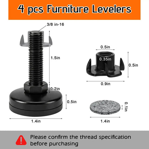 Beefy Heavy Duty Furniture Leveling Feet Set For Tables Cabinets Sofas And Dressers, Adjustable 3/8-16 Threaded Levelers