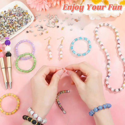 Person crafting with Crystal Rondelle Spacer Beads Kit 1200 Pieces in 6mm 15 Bright Colors for DIY Jewelry Making Totally Perfect for Bracelets