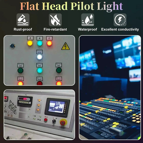 Rugged 12V LED Indicator Light Set Waterproof Metal Flat Head Pilot Lamps With Wire 6mm Mounting Holes Control Panel