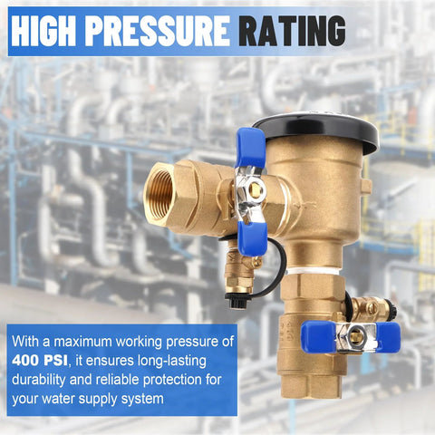 SparkWhiz 3/4-inch brass pressure vacuum breaker backflow preventer with blue lever valves for irrigation systems, 400 PSI max