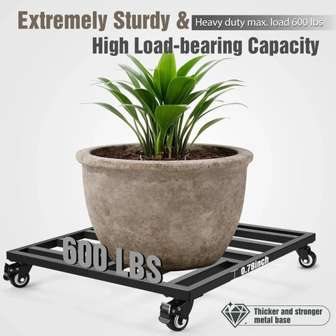 22 Inch Heavy Duty Plant Caddy With Four Wheel Rolling Metal Stand 600 Pound Capacity Square Plant Dolly With Lockable Casters