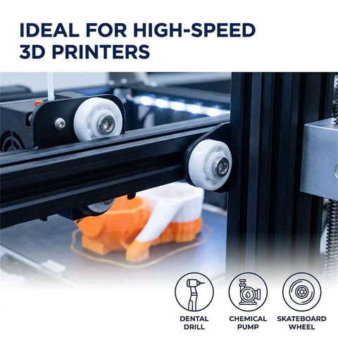 Two Pack 608 Zirconia Full Ceramic Bearings installed in 3D printer, focused on high-speed performance with zirconia ceramic balls.