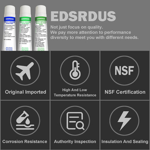 Three EDSRDUS SG01 silicone high-dielectric grease tubes, white bodies with blue/green labels, 3 oz