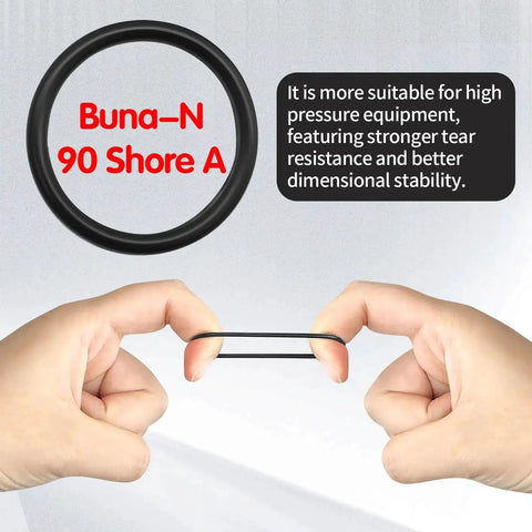 Stretching a 195 Piece ORS ORFS Hydraulic O Ring Kit With Buna 90 Nitrile O Rings 8 Sizes For Flat Face Fittings And Hydraulic Hoses Durable Sealing Kit For Replacements And Maintenance Pro Grade in hands, highlighting flexibility and strength.