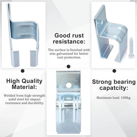 4 Pack Box Rail Hanger Brackets With Bolts For Exterior Barn Door Hardware Heavy Duty Single Wall Mount Rail Bracket Galvanized Steel Slide Track Trolley Use Easy Install Durable Support For Barn Doors showing metal brackets in various views with welding details and zinc galvanized finish.
