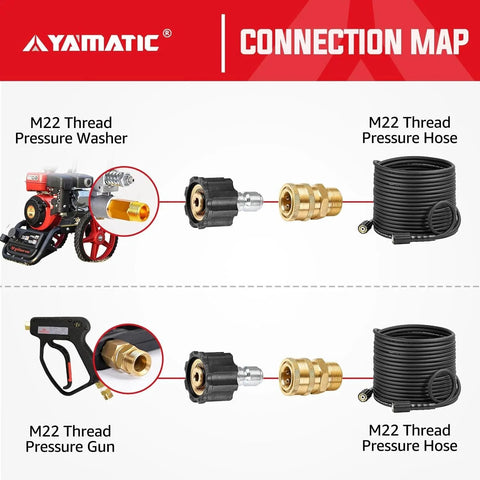 Pressure Washer Adapter Set M22 Thread To 3 8 Inch Quick Connectors 5000 PSI Couplers For Hose And Gun 5 Pack.