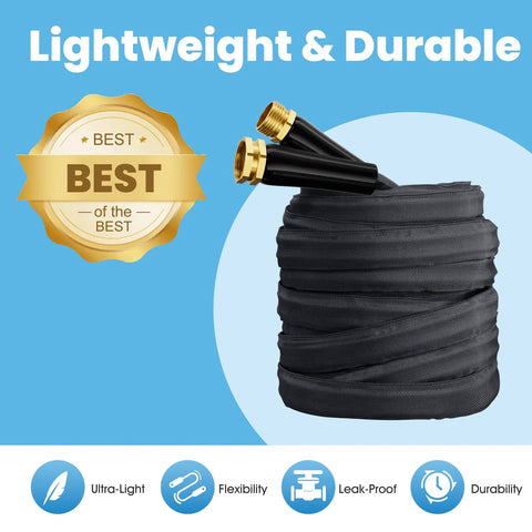 Haeteir 50ft lightweight garden hose, black non-expanding hose with brass fittings for lawn and patio, Amazon