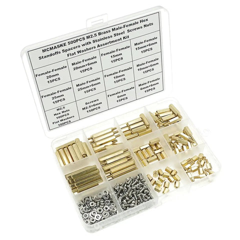 M2.5 Brass Hex Standoffs Spacers Kit With Male And Female Threads 500 Piece Assortment Of Screws Nuts Washers For Diy Electronics