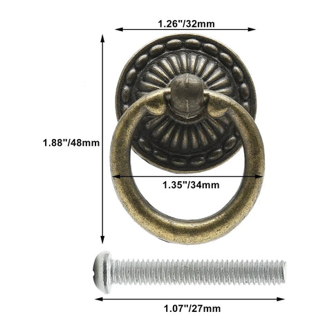 12 Pieces Antique Bronze Drawer Ring Pulls With Flower Pattern, 1.38 Inch Diameter, Includes 12 Screws, Zinc Alloy Vintage Cabinet Hardware