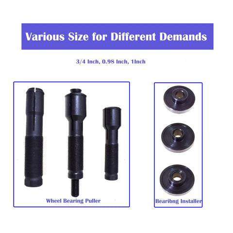 Motorcycle Wheel Bearing Removal And Installation Kit For Harley-Davidson Three Quarters Inch, 1 Inch, And 25mm Bearings, parts shown