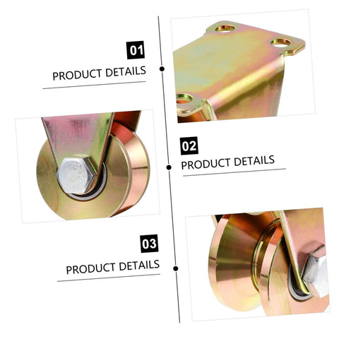 Close-up of Built Tough Heavy Duty Pulley Mounted Door Wheel Set For Sliding Doors And Gates, steel single wheel roller details shown.