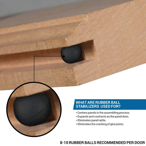 Close-up of Cabinet Door Spacers Set For One Quarter Inch Grooves, Rubber Ball Stabilizers For Raised Panel Cabinets, in groove