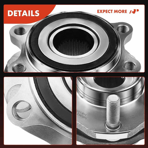 Close-up of front wheel bearing and hub assembly for Nissan Rogue 2014-2023, Rogue Sport 2017-2022, Qashqai 2017-2018, 5-lug