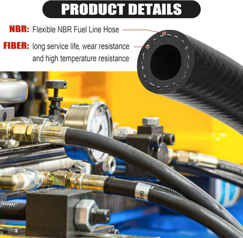 Automotive 3/8 in ID fuel line hose made of NBR rubber, 10 ft length, high-pressure 300 PSI, with 12 clamps