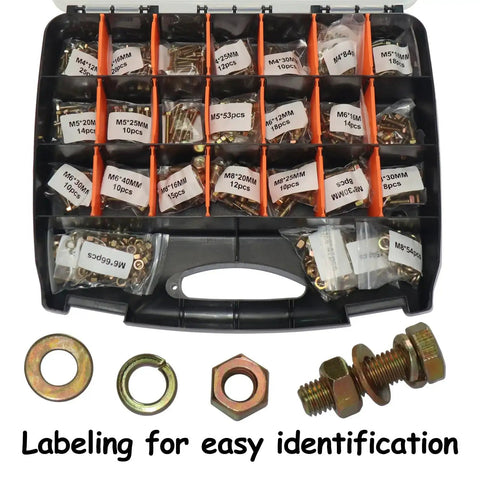 Beefy 1008 Piece Metric Bolt And Nut Set With Heavy Duty Grade 8.8 M4 M5 M6 M8 Bolts And Nuts Assortment Kit in labeled box