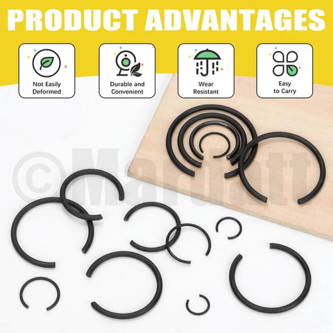 322 Piece Round Wire Snap Rings Set With 14 Sizes From 7mm To 30mm Internal C Clips Retaining Rings For Holes 65Mn Steel Durable
