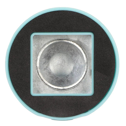 Top view of turquoise magnetic craft hole punch with precise positioning guide, ideal for DIY projects and rounding card edges.