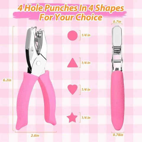 Four Piece 0.25 Inch Hole Punch Set With Circle Heart Star Triangle Shapes Soft Handles For Crafts Scrapbooking Binders And Classroom Use Card Punching Reinforcement Stickers