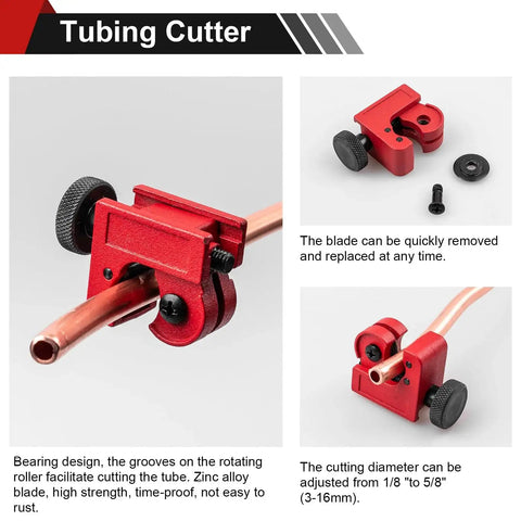 Close-up of the tubing cutter from the Brake Line Flare Tool Kit With Tubing Cutter And 5 Adapters For Copper Tubing.
