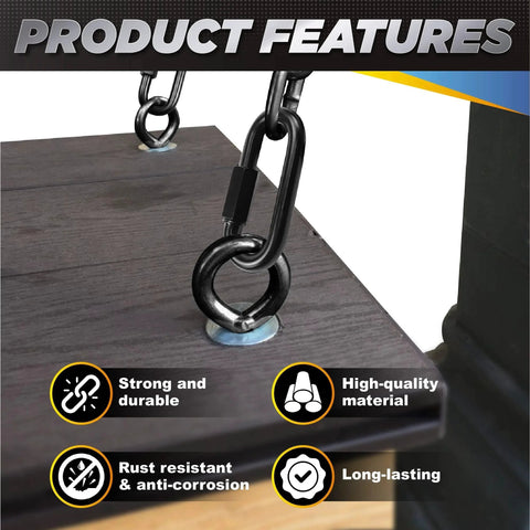 6 Pack 3 Inch Heavy Duty Chain Quick Links, 8mm Thick, 1600 Lbs Weight Capacity, shown connecting outdoor wooden structure
