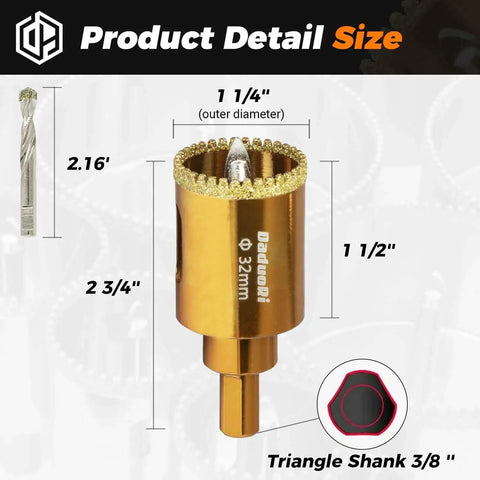 Serrated Diamond Hole Saw Kit For Precise Drilling In Porcelain Ceramic Tile Granite And Marble With 2 Removable Pilot Bits One And A Quarter Inch