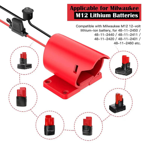 Power Wheel Adapter 12V Battery Conversion Kit With Switch And Fuse 12AWG Wire Terminals Plug And Play Connector for Milwaukee M12