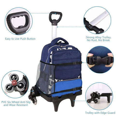 Foldable Backpack Trolley With Aluminum Alloy Frame Six Wheel Luggage Cart, stair climbing hand truck, PVC wheels and edge guard