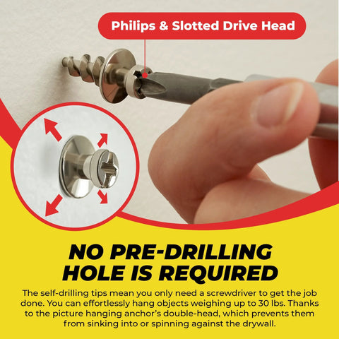 Double Headed Wall Screw Anchors And Picture Hooks Heavy Duty Bear Claw Hanger Screws Hold Up To 30 Lbs Ideal Drywall Fasteners