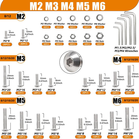 910 Piece Metric Screw Assortment Kit M2 To M6 Stainless 304 Button Head Socket Cap Screws With Nuts Washers And Hex Wrenches