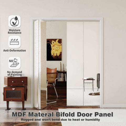 Black Aluminum Bifold Mirror Door For 60x80 Opening, Preassembled With Hardware Kit, Indoor Bi Fold Barn Door For Bedroom And Closet