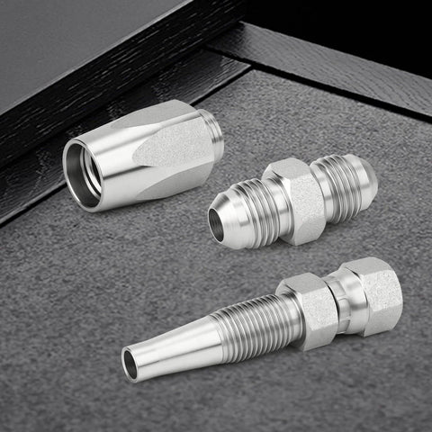 Two-Piece Hydraulic Hose Repair Kit With Three Eighths Inch Reusable Fittings For Two-Wire Braided Hoses Up To 4000 PSI displayed on surface