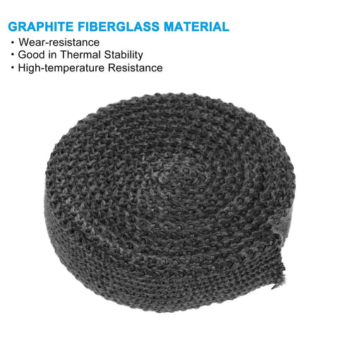 PATIKIL wood stove gasket rope, black graphite fiberglass seal, 2 pcs, 1 in x 1/8 in x 73 in, for stove and fireplace doors