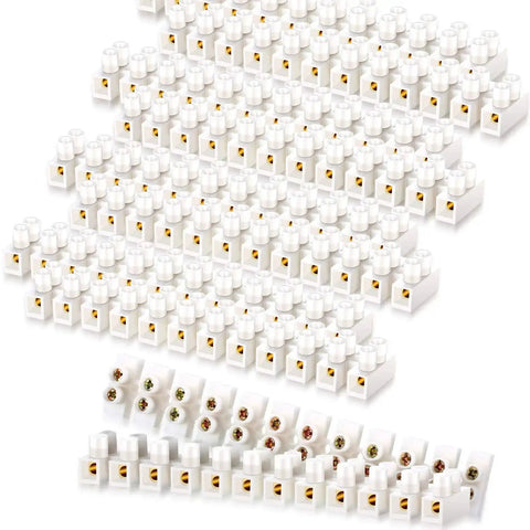10 Piece White Terminal Blocks With 12 Position Dual Row Screw Terminals For Easy Wire Connection 4 Mm2 Wire Gauge 20 Amp 380V Durable Flame Retardant Plastic Shell Great For DIY Electronics And Electrical Projects