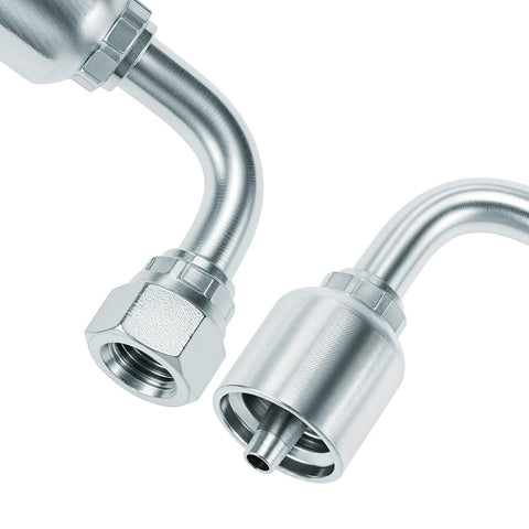 Hydraulic fittings set, two 1/4 in JIC 37° female, 90° elbows, metal