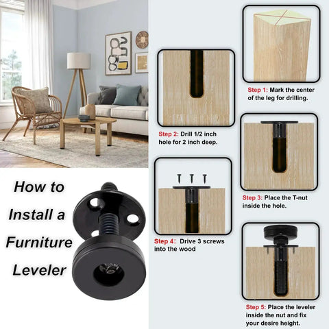 How to install Heavy Duty Furniture Leveling Feet Adjustable Levelers for desks and chairs with step-by-step guide.